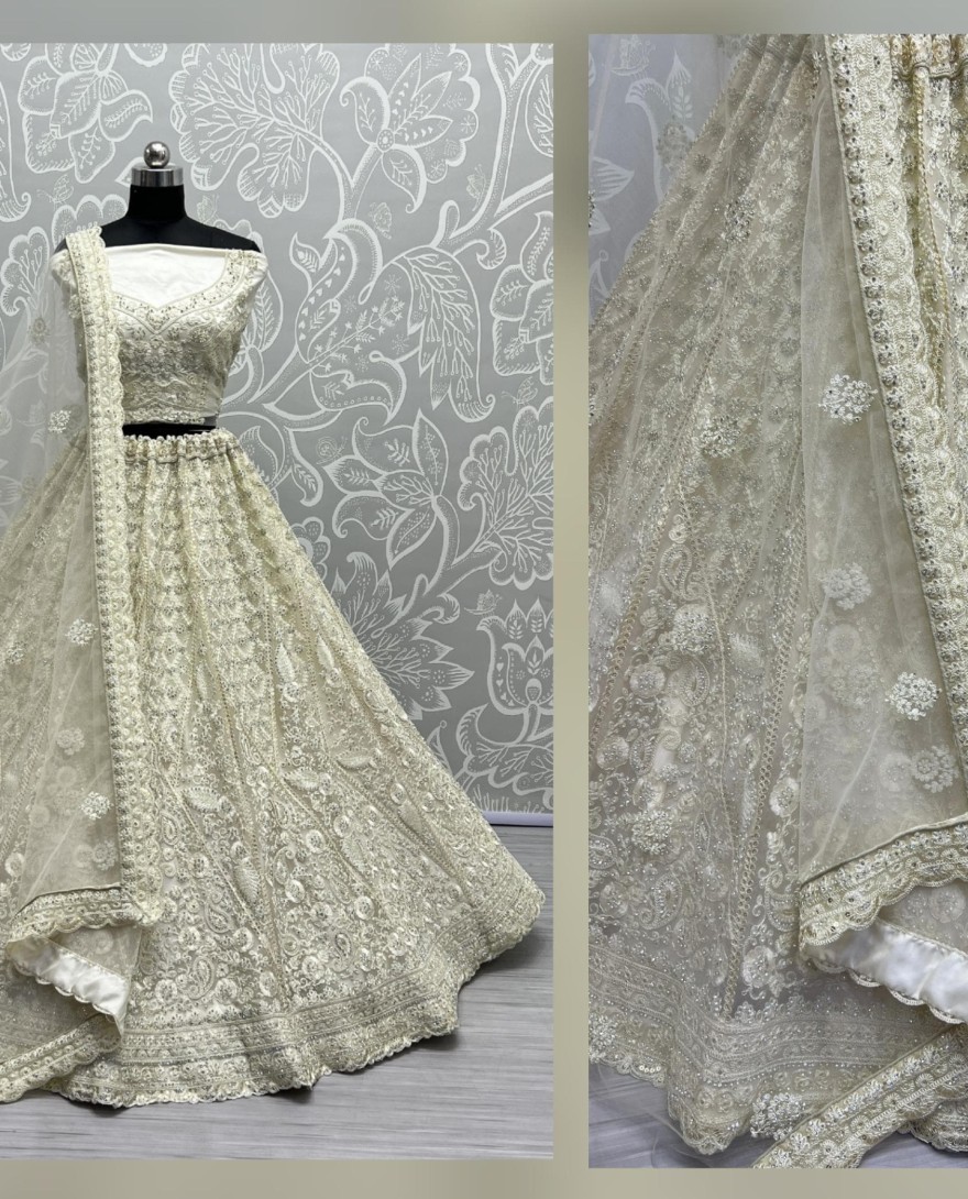 2564-yellow - Dori and Zircon Diamond Yellow Combine Designer Partywear Lehengacholi 